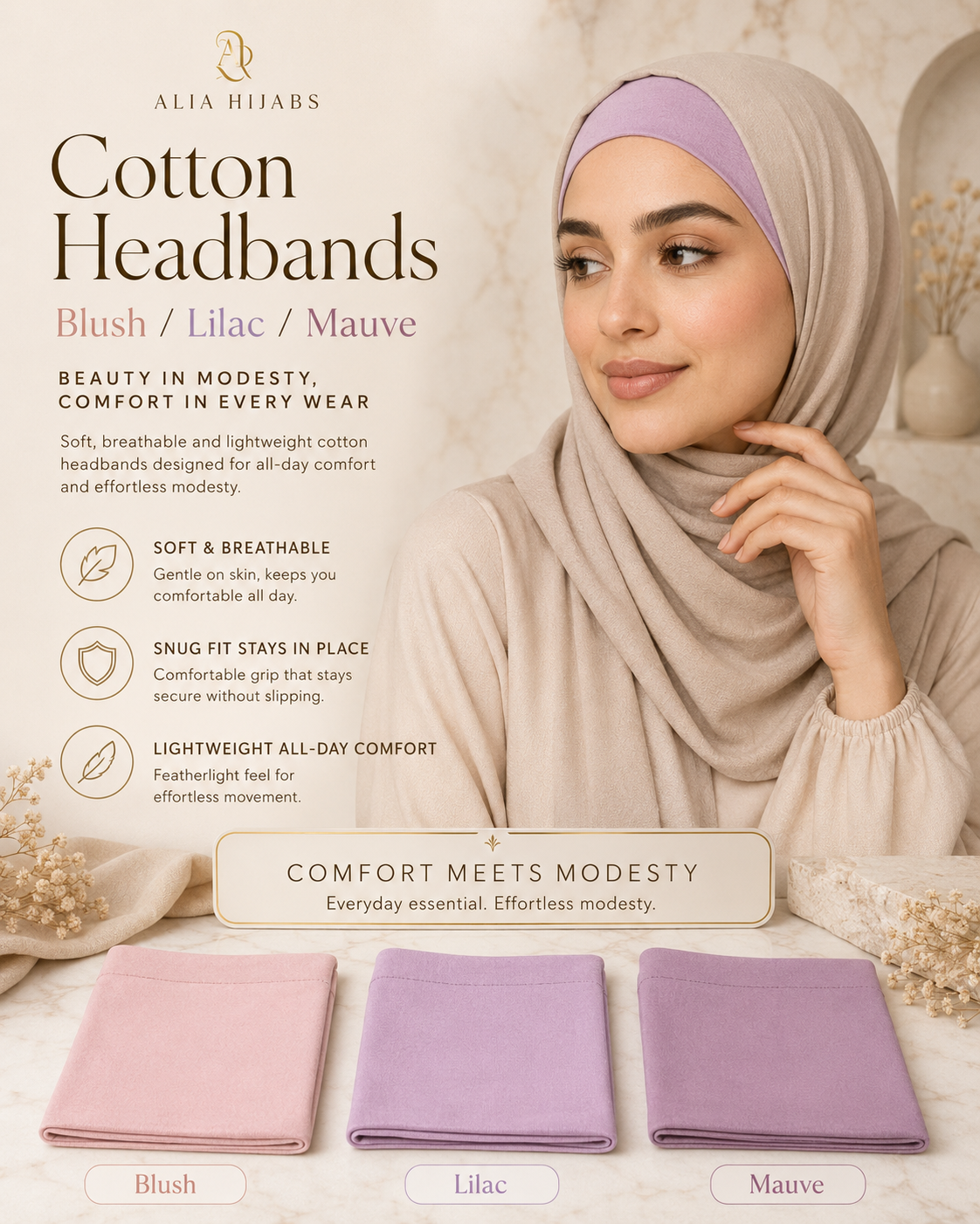 Blush/Lilac/Mauve Cotton Headbands