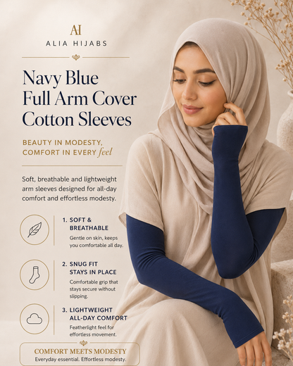 Navy Blue Full Arm Cover Cotton Sleeves FCS012005