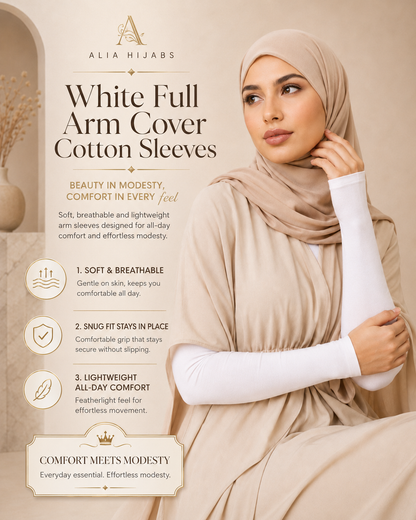 White Full Arm Cover Cotton Sleeves FCS012003