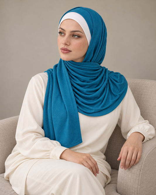 Turquoise Matt Plain Jersey Shawls M-ShJ-04