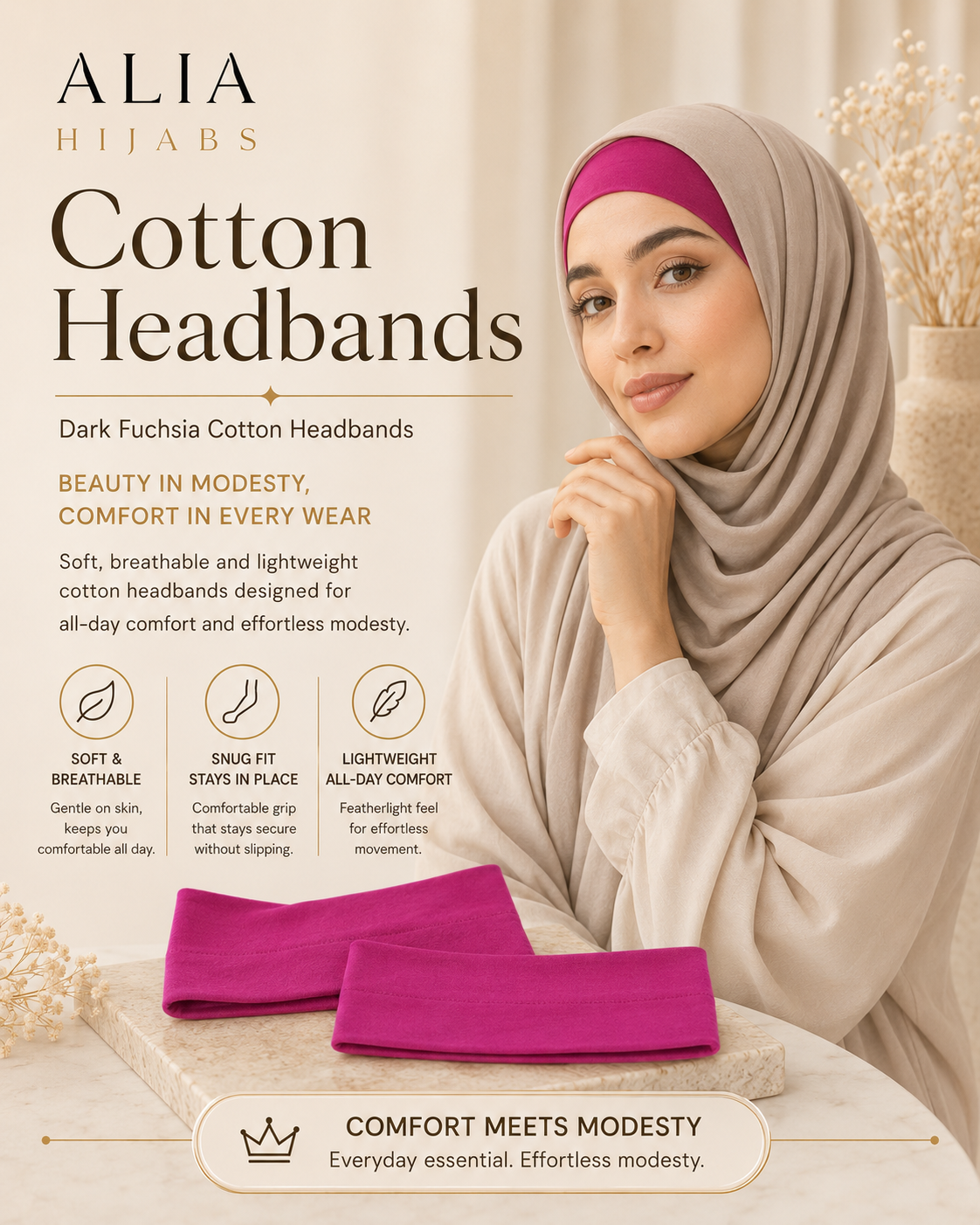 Dark Fuchsia Cotton Headbands
