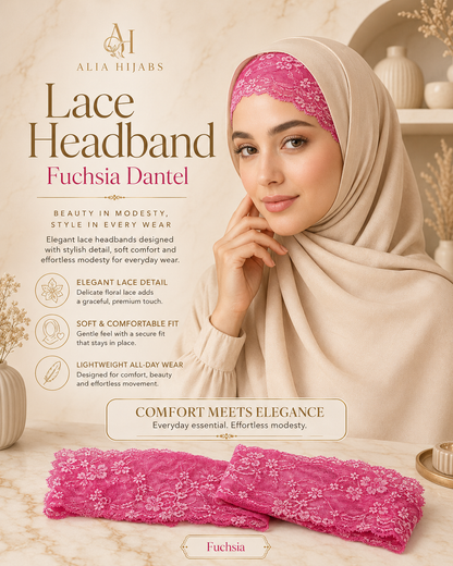 Fuchsia Lace/Dantel Headband