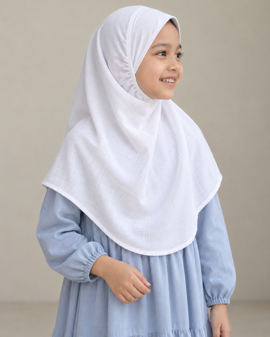 White Cotton Jacquard 1 P. Little Girls' Hijab