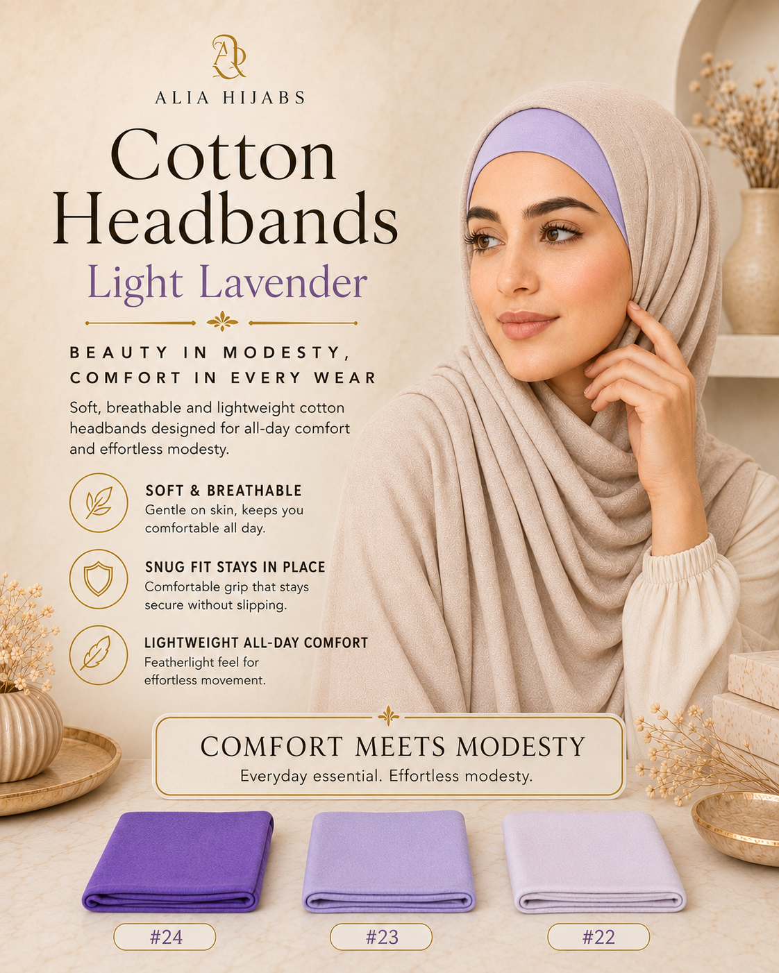 Light Lavender Cotton Headbands