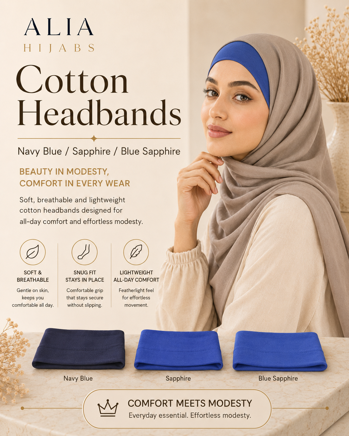 Navy Blue/ Sapphire/ Blue Sapphire Cotton Headbands
