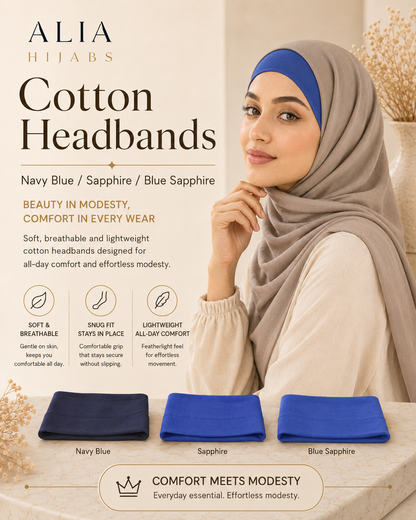 Navy Blue/ Sapphire/ Blue Sapphire Cotton Headbands