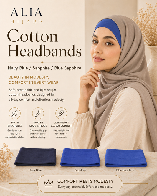 Navy Blue/ Sapphire/ Blue Sapphire Cotton Headbands