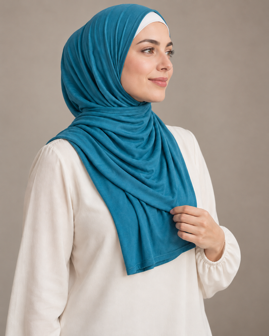 Turquoise Matt Plain Jersey Shawls M-ShJ-04