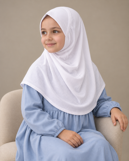 White Cotton Jacquard 1 P. Little Girls' Hijab