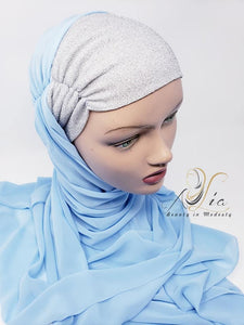 Fashion Blue/Silver Tie-Back Turkish Style Shawl T-07