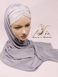 Gray/Silver Tie-Back Turkish Style Shawl T-05