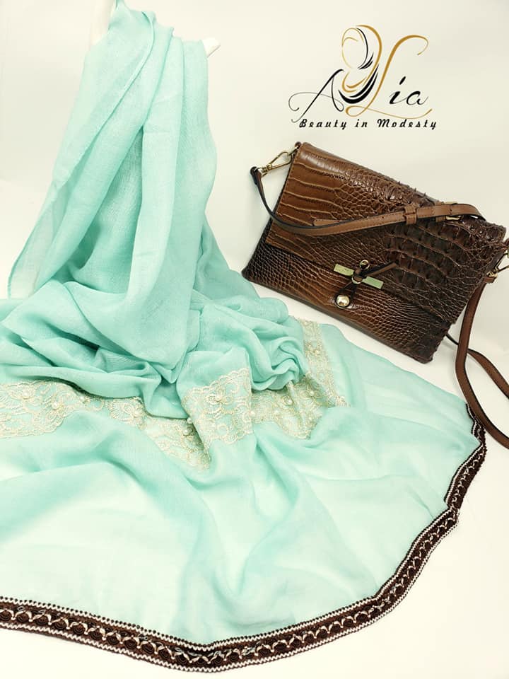 Light Turquoise Cotton Embroidered Shawl ESH18