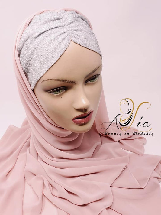 Nude/Silver Tie-Back Turkish Style Shawl T-02