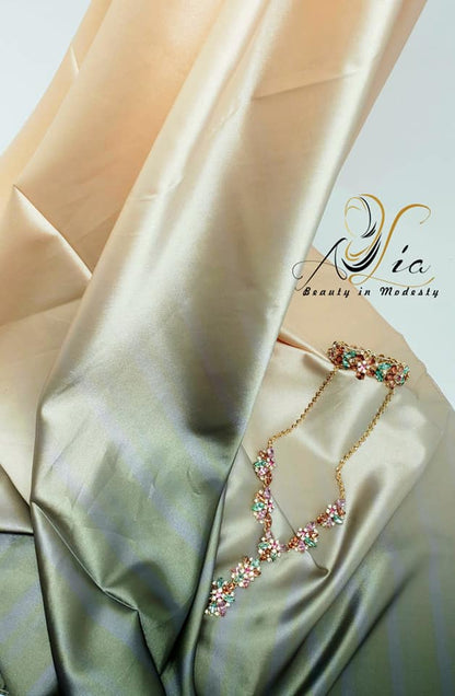 Green & Champagne Soft Satin Shawl