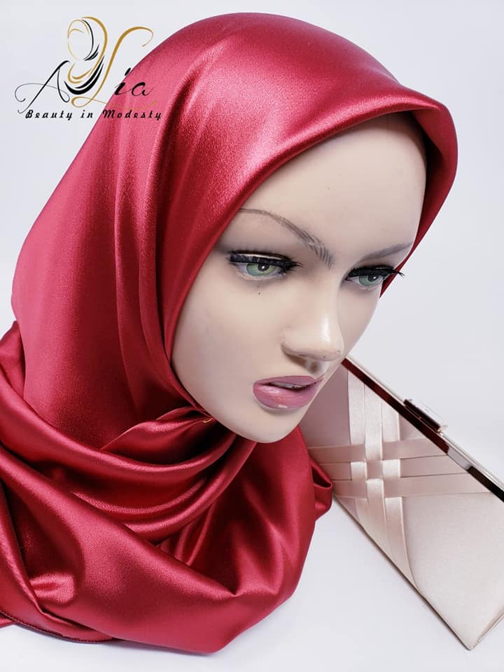 Cherry Red Double Face Silk Satin Square Scarf