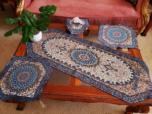 Blue 4 Pcs Set Oriental Chanel Tablecloths