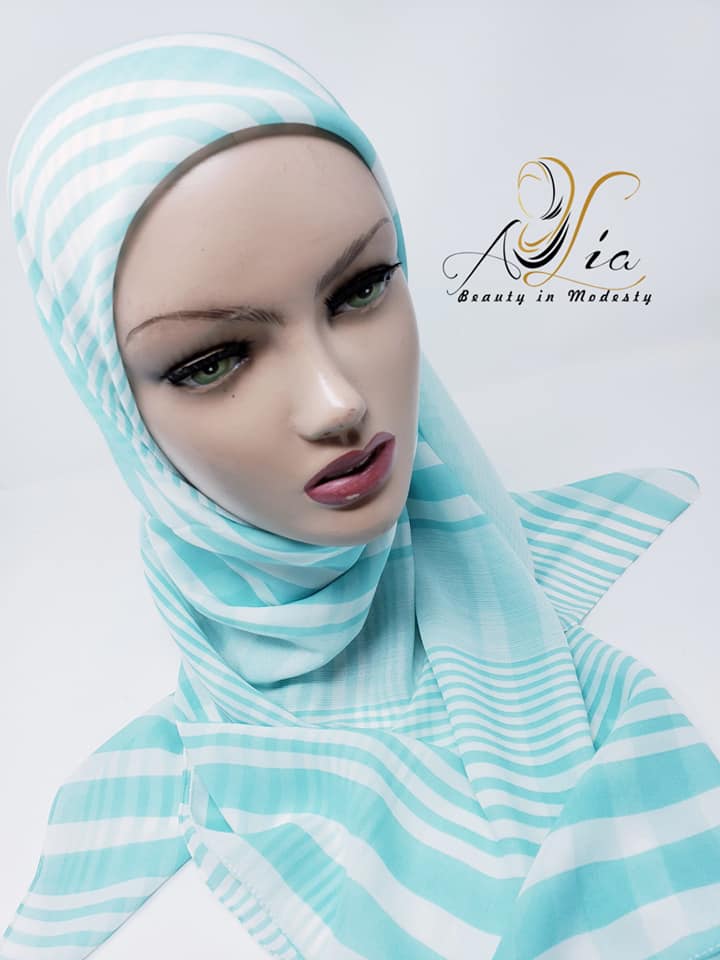 Light Turquoise Stripped Chiffon Square Scarf