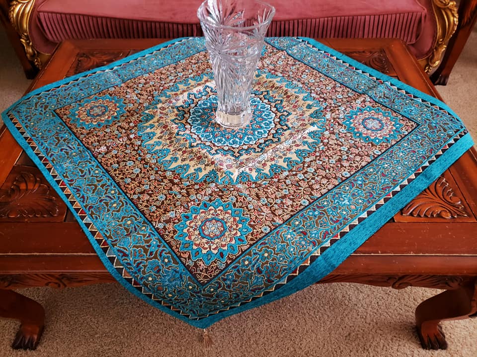 Turquoise Oriental Chanel Square Tablecloth