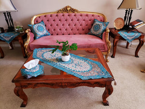 Turquoise 4 Pcs Set Oriental Chanel Tablecloths