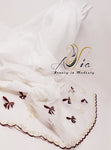 Off White/Maroon Flowers Light Cotton & Tulle Embroidered Shawl