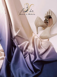 Light Gold & Navy Blue Wavy Colors Soft Satin Shawl  WS-17