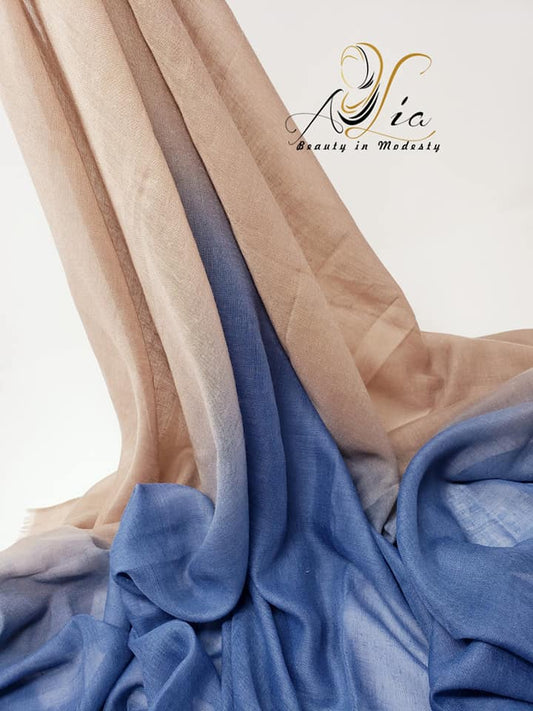 Dark Beige & Blue Multicolored Soft Cotton Shawl