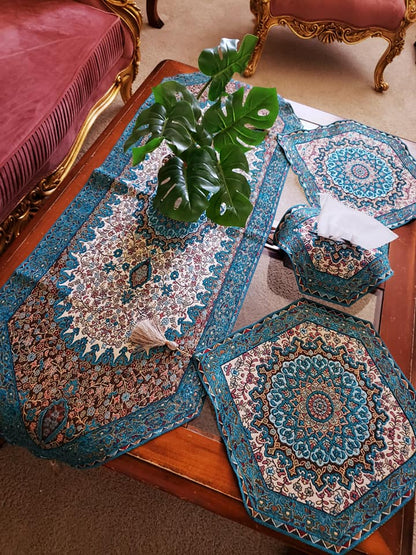 Turquoise 4 Pcs Set Oriental Chanel Tablecloths