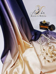 Gold & Navy Blue Wavy Colors Soft Satin Shawl  WS-18