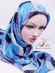 Blue Teal With Shiny Stripes Chiffon Square Scarf