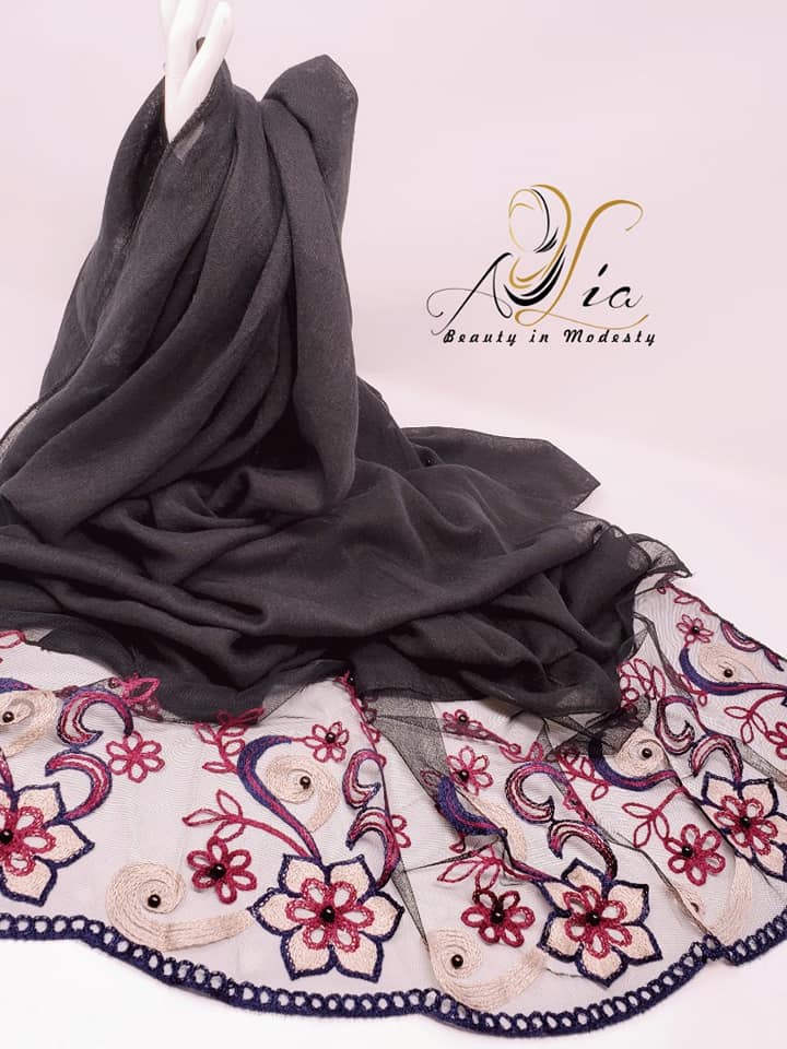 Black Cotton Embroidered Shawl ESH22