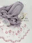 Gray / Rouge Flowers Light Cotton & Tulle Embroidered Shawl