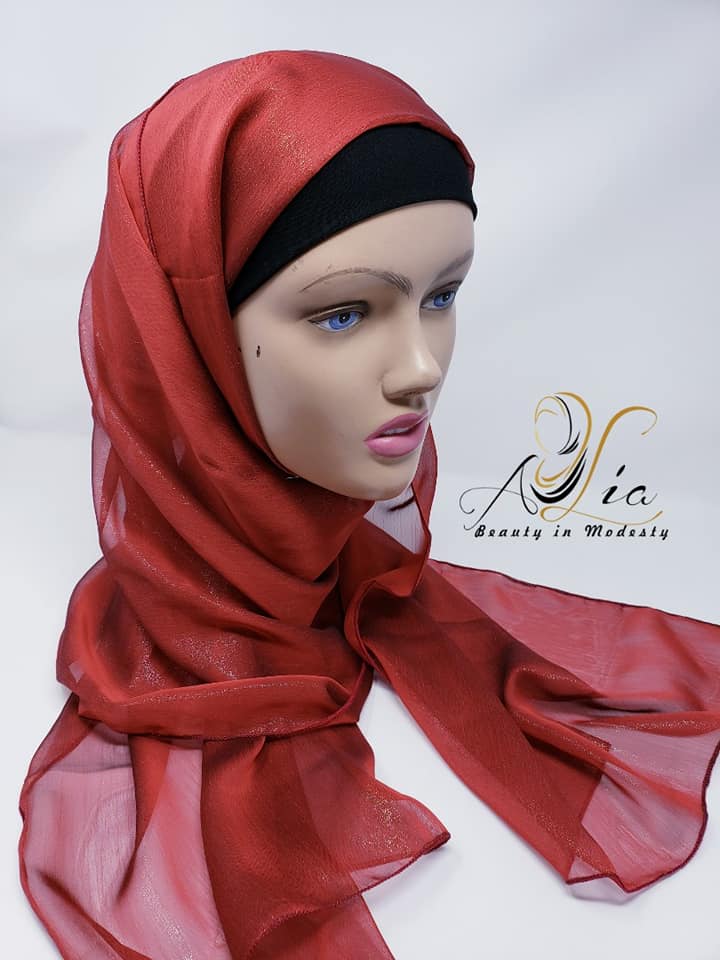 Red Maroon Organza Shawl 02