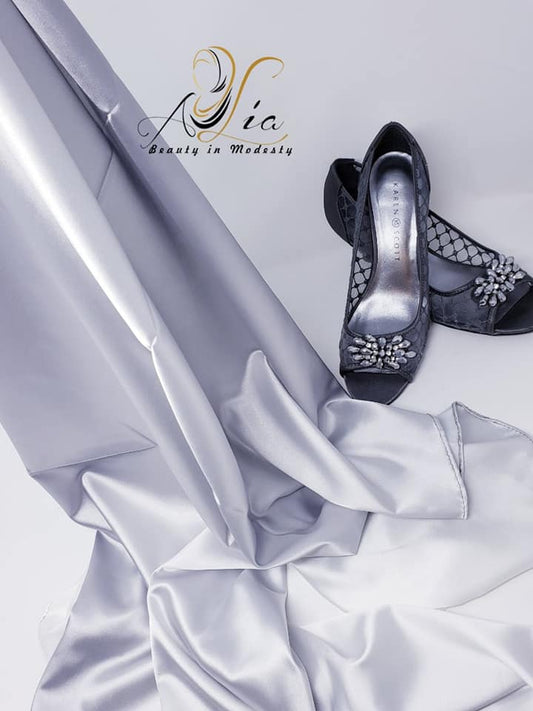 Silver & White Wavy Colors Soft Satin Shawl  WS-05