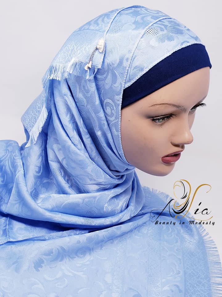 Blue Synthetic Silk Satin Shawl
