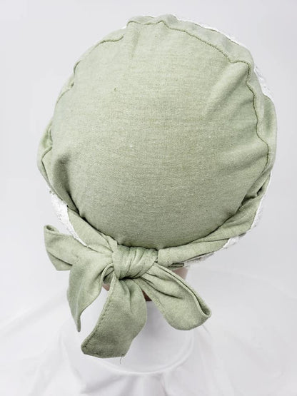 Off-White/Olive Green Tie Cotton Headband