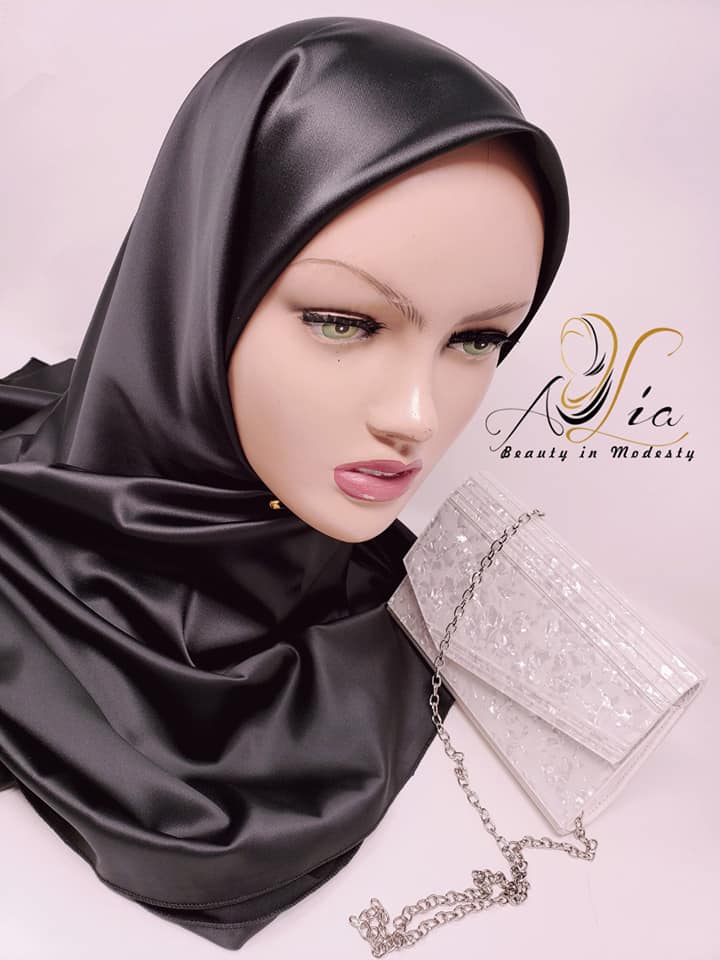 Black Double Face Silk Satin Square Scarf – Alia Hijabs