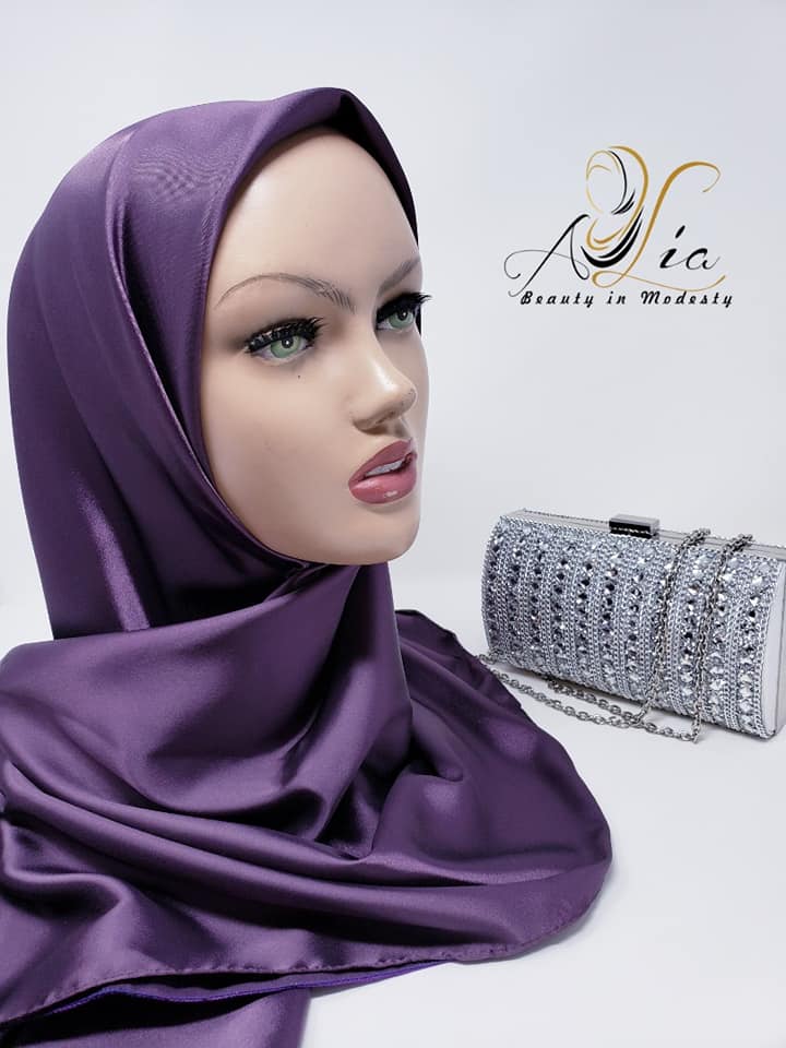 Plum Double Face Silk Satin Square Scarf