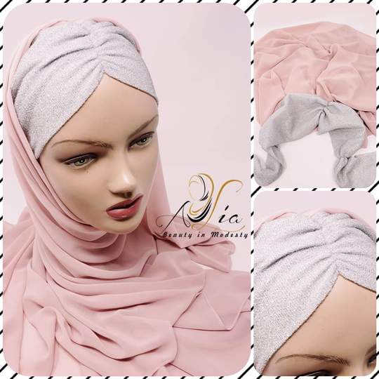 Nude/Silver Tie-Back Turkish Style Shawl T-02