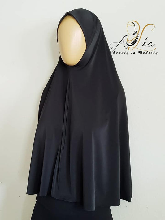 Lycra, Extra Long One Piece Black Hijab