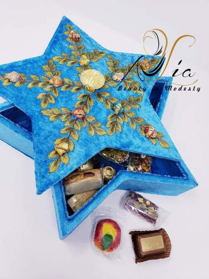 Azure Blue Star Luxury Decorated Treat Serving Box