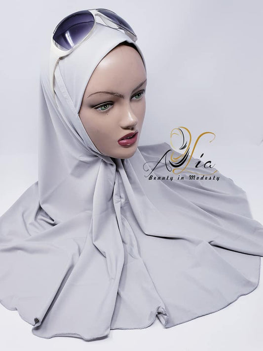 Lycra, Long One Piece Gray Hijab