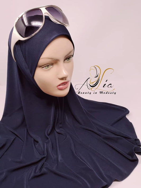Lycra, Long One Piece Navy Blue Hijab